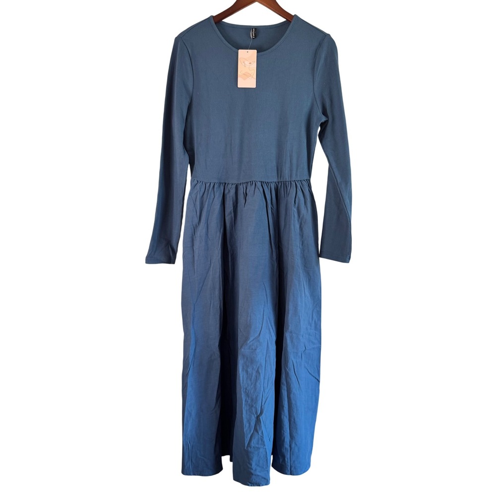 Fashion Ribbed Knit Midi Dress Long Sleeve Casual Everyday‎ Dress Large